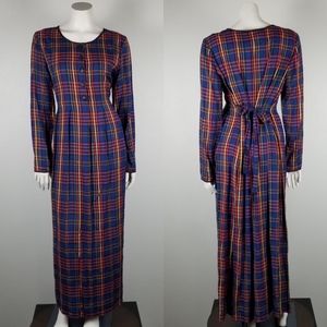 Sarah Elizabeth Vintage 90s Y2K Rainbow Plaid Tartan Maxi Rayon Dress Size 8